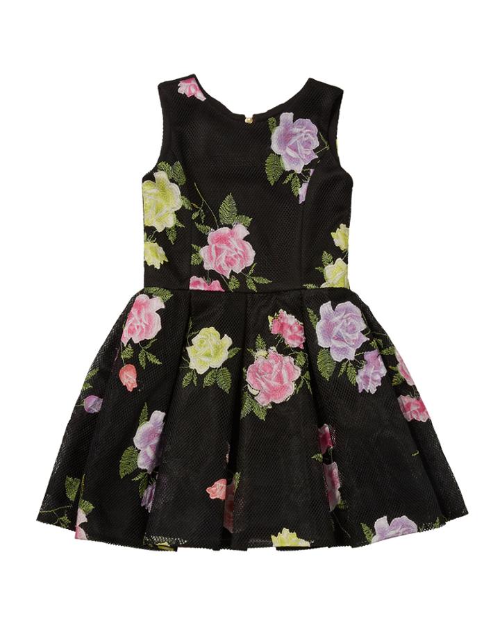 Dahlia Floral Perforated Knit Party Dress,