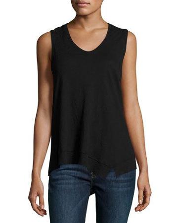 Slub-knit Cotton Tank Top, Black