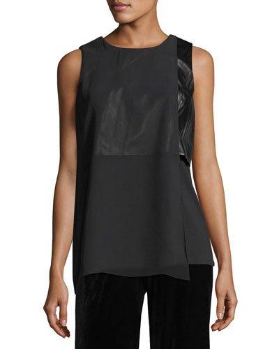Chiffon & Faux Leather Combo Tank Top