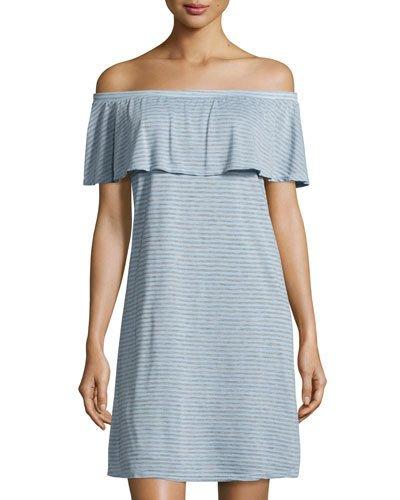 Off-the-shoulder Striped Dress,