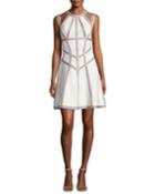 Honeycomb Jacquard Fit & Flare Dress, White