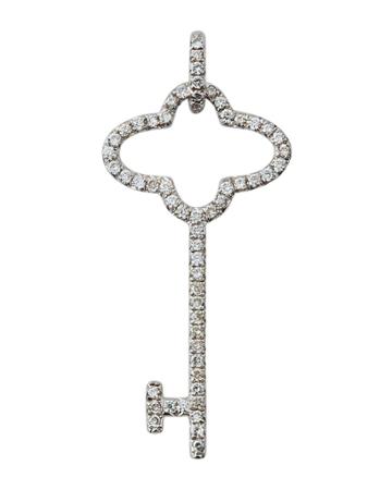 18k White Gold Diamond Key Pendant