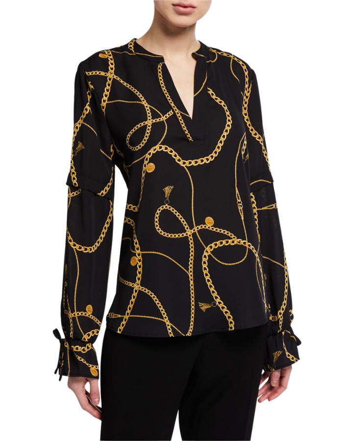 Chain-print High-low Blouse