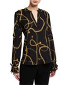 Chain-print High-low Blouse