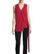 Sleeveless Draped Crepe Top, Red