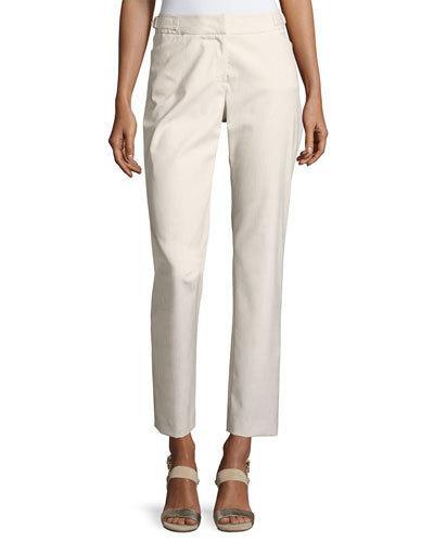 Side-tab Pinstripe Slim Pants, Khaki