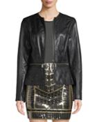 Studded Leather Biker Jacket With Removable Hem