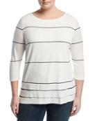 Intarsia Striped Sweater, White/black,
