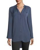 Long-sleeve Button-front High-low Blouse