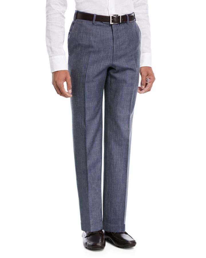 Heathered Wool/silk Flat-front Dress Pants