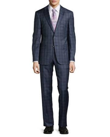 Modern-fit T-howard2/court Wool-blend Two-piece Suit W/plaid Print, Open Blue