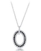 18k Black & White Diamond Oval Pendant Necklace,