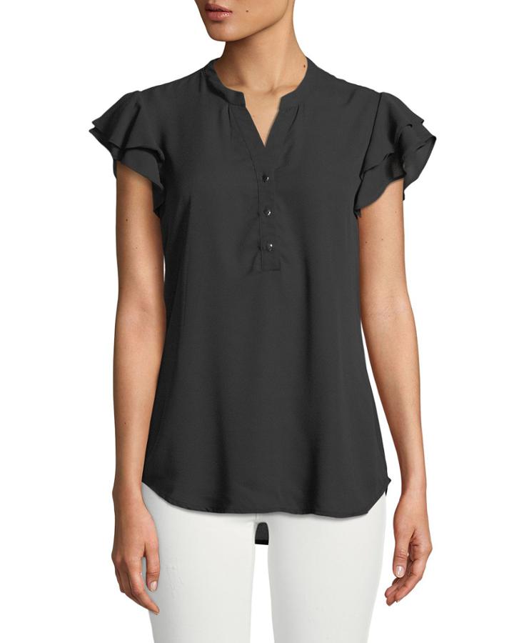 Ruffle-tiered Button Front Blouse
