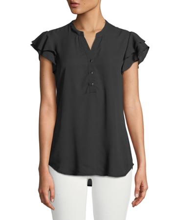 Ruffle-tiered Button Front Blouse