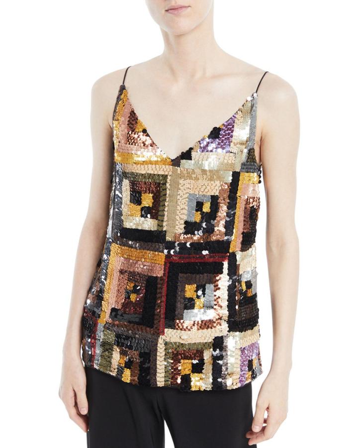 V-neck Hand-sewn Patchwork Sequin Camisole Top