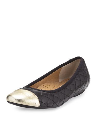 Saucy Quilted Leather Flat, Black