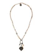 Long Quartz, Pearl & Bronze Pendant Necklace