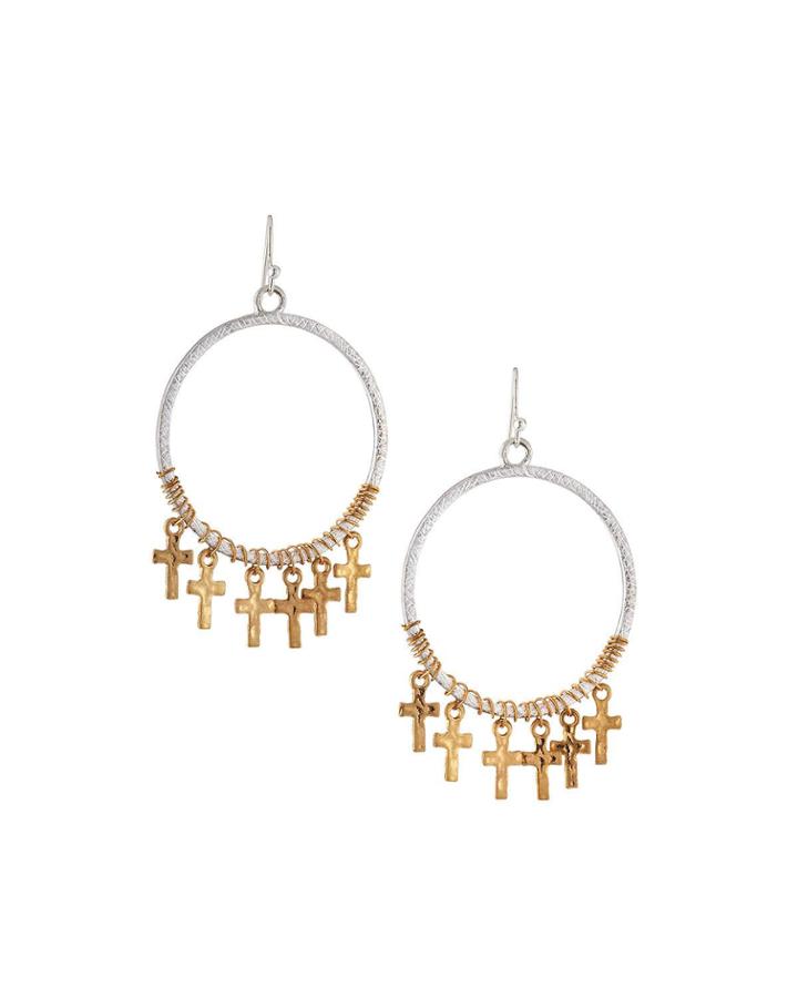 Two-tone Cross Hoop Earrings