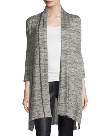 3/4-sleeve Heathered Open-front Cardigan