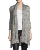 3/4-sleeve Heathered Open-front Cardigan