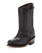 Engineer Americana Star Cutout Leather Boot, Black