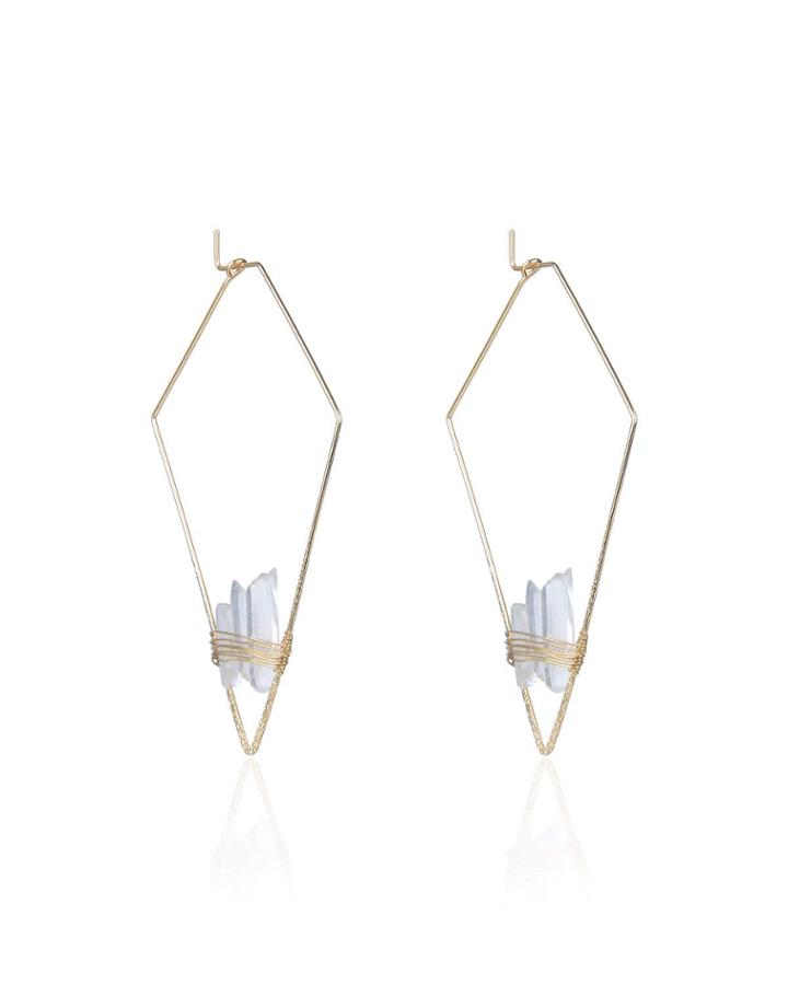 Angular Wire Earrings With Quartz