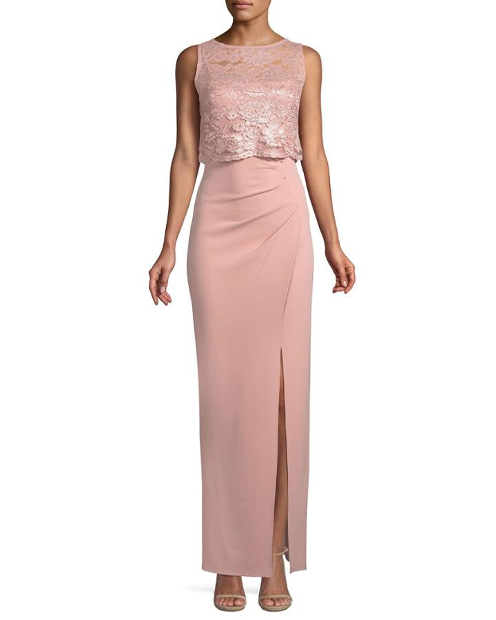 Lace-popover Side-ruched Gown
