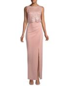 Lace-popover Side-ruched Gown