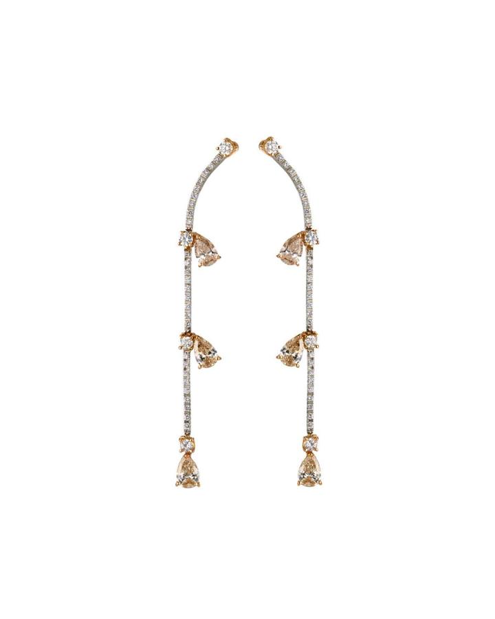 18k Two-tone Pear-cut Diamond Dangle Earrings