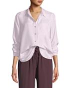 Washed Silk Habutai Long-sleeve Button-front Blouse