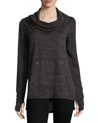 Long-sleeve Cowl-neck Top, Black/gray