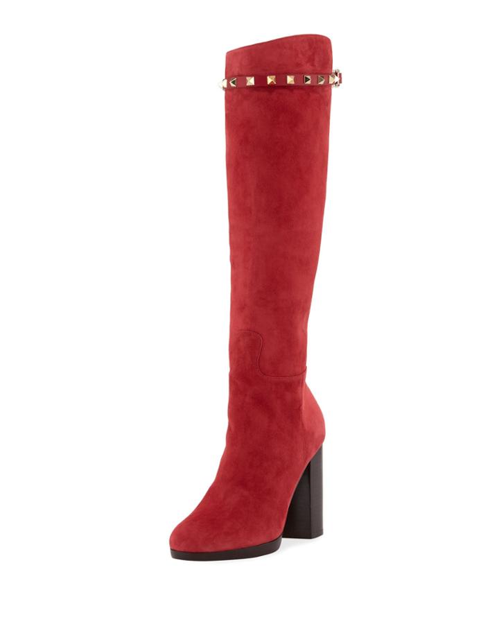 Rockstud Suede Knee Boots