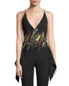 Deep-v Sleeveless Sequin-waterfall Fluid Cady Tank
