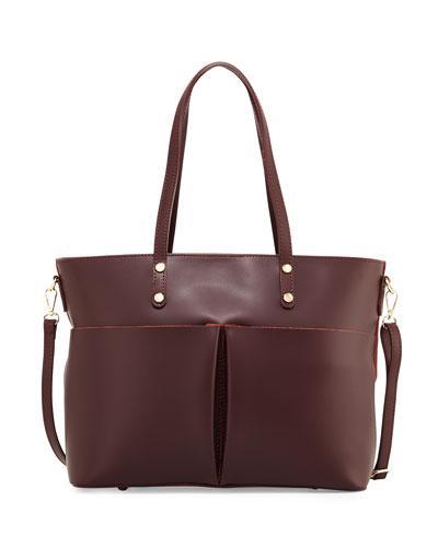 Leather Large Pocket Tote Bag, Bordeaux