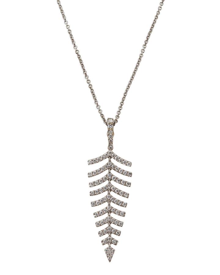 18k White Gold Diamond Pave Leaf Pendant Necklace