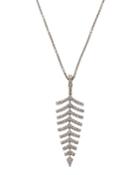 18k White Gold Diamond Pave Leaf Pendant Necklace
