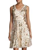 Sequined Short A-line Dress, Gold