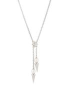 Silvertone Spiked Pearl Y-drop Necklace, White