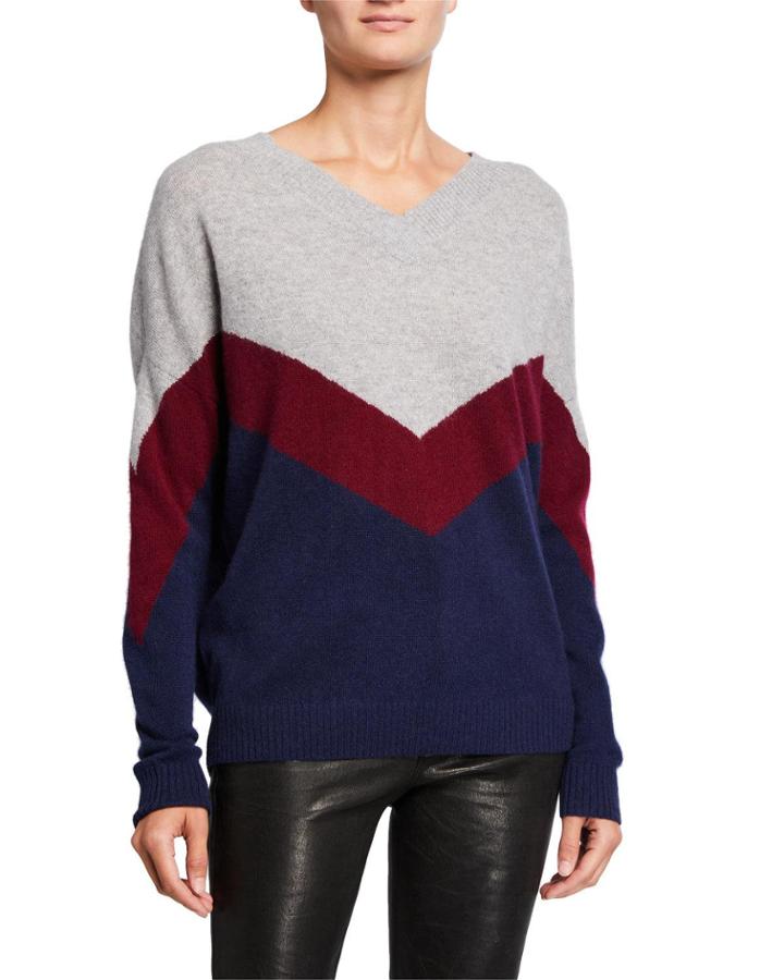 Cashmere Colorblock Chevron V-neck