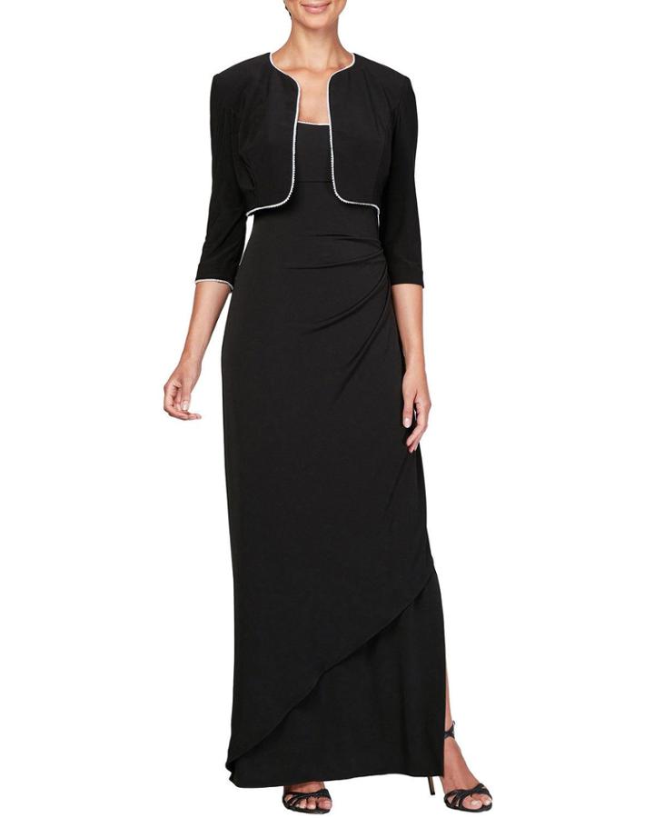 Contrast Trim Gown With Bolero Two-piece
