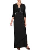 Contrast Trim Gown With Bolero Two-piece