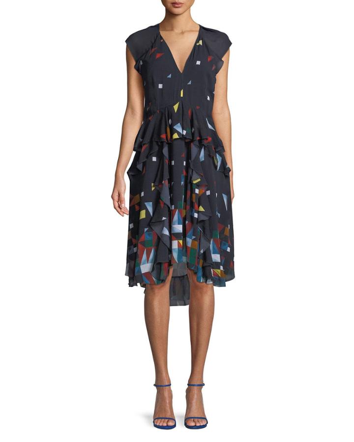 Kiersten Printed Silk Ruffle Dress