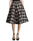 High-waist Plaid Full Skirt, Black/nutmeg