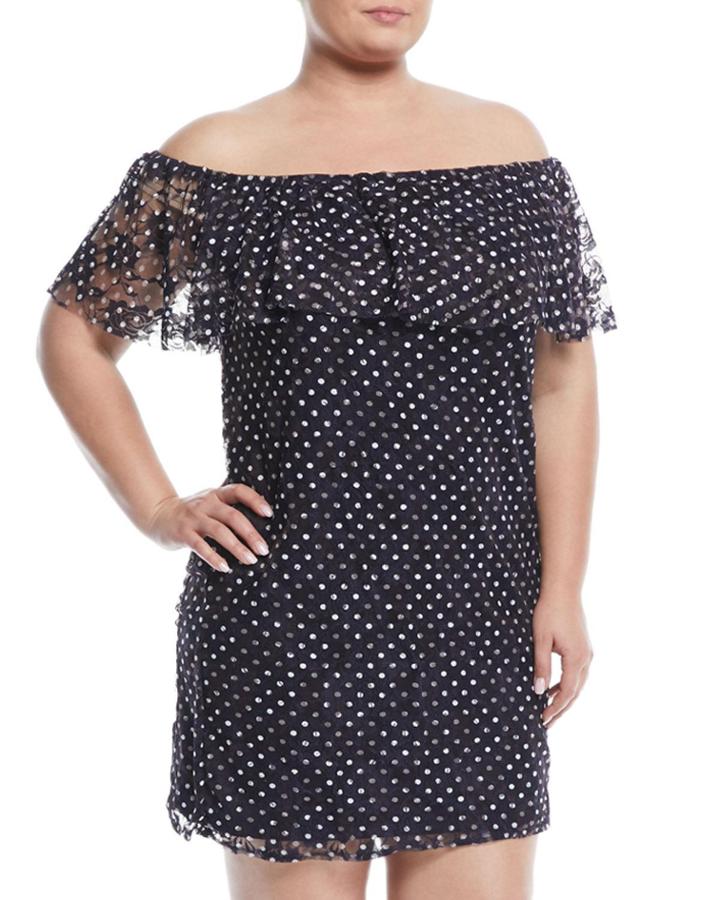 Off-the-shoulder Polka Dot Lace Dress,