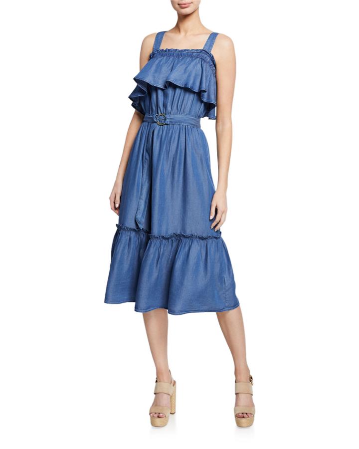 Belted Midi Tank Ruffle Dress