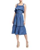 Belted Midi Tank Ruffle Dress