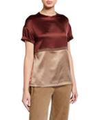 Two Tone Satin Short-sleeve Crewneck T-shirt W/