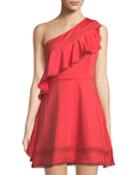 One-shoulder Fit-&-flare Dress W/ Ruffle Detail