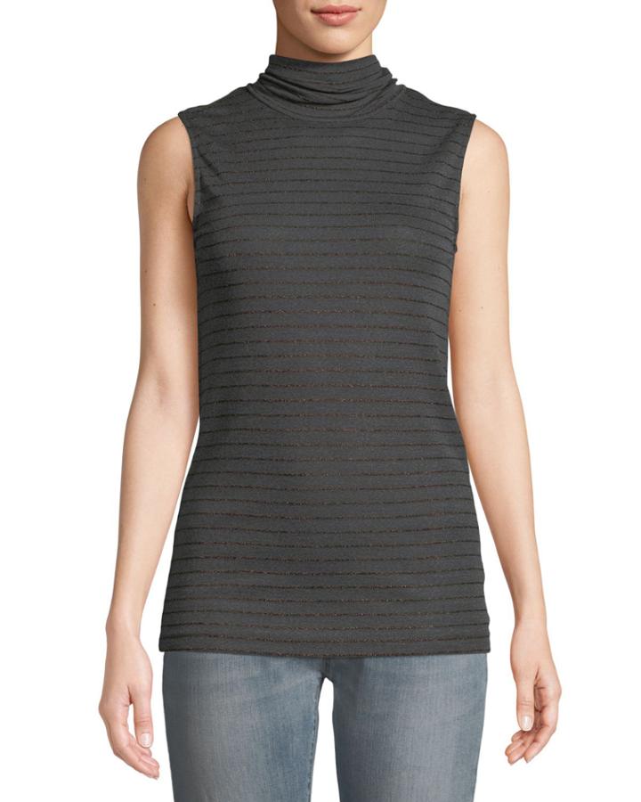 Shimmer-striped Sleeveless Turtleneck