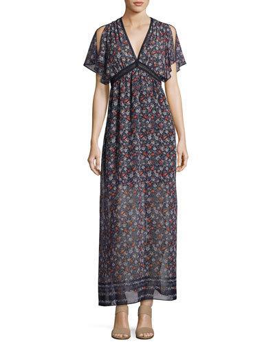 Printed-georgette Maxi Dress, Blue Pattern